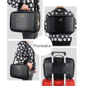 Crocodile Print Makeup Bag Travel Makeup Train Case 13.8 inches Large Cosmetic